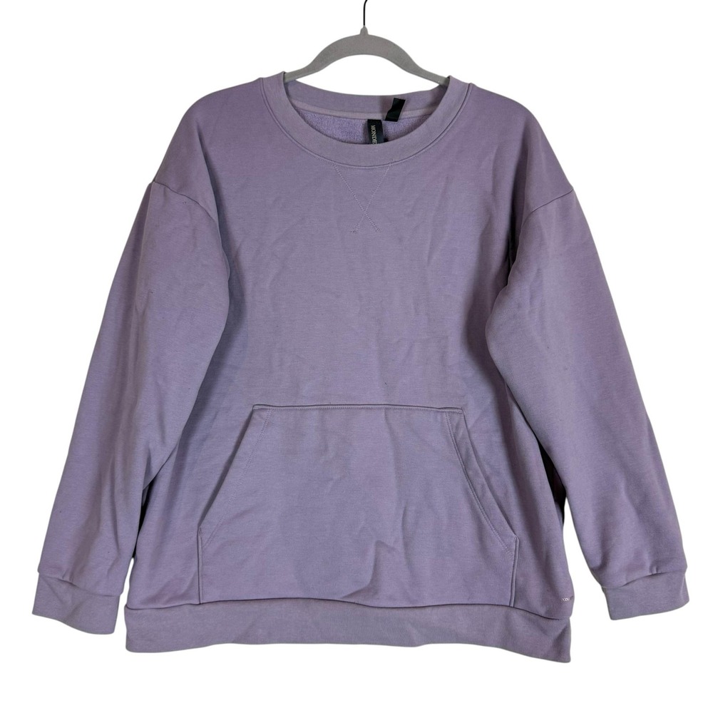 MONDETTA Sweatshirt Womens L Purple Crewneck Fleece Kangaroo Pocket Logo